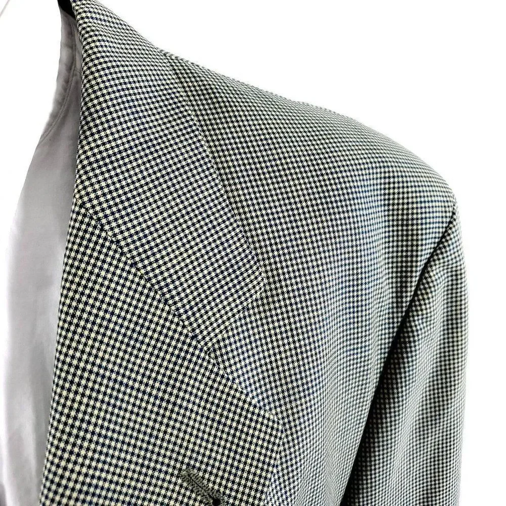 Hugo Boss Tatlagia‎ Wool 3 Button Blazer 42L Blue Cream Teal Plaid